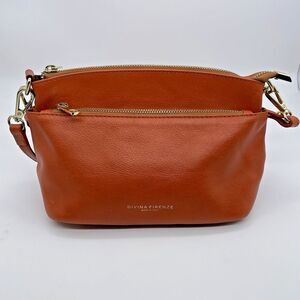 Divina Firenze Italian Leather Crossbody Bag Women's Med Orange Gold Zippers